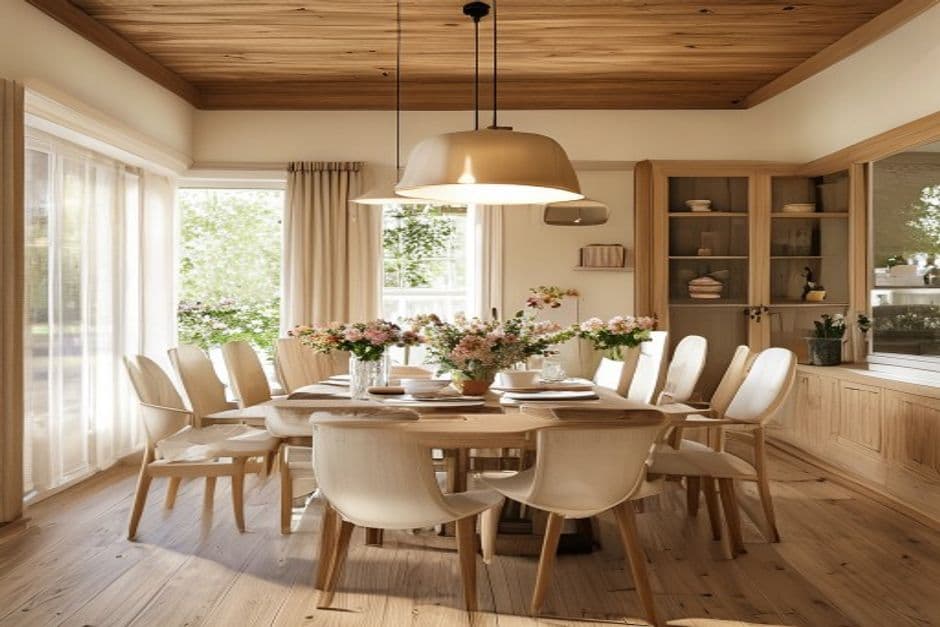 Dining table with fresh home-cooked meals in a warm kitchen setting